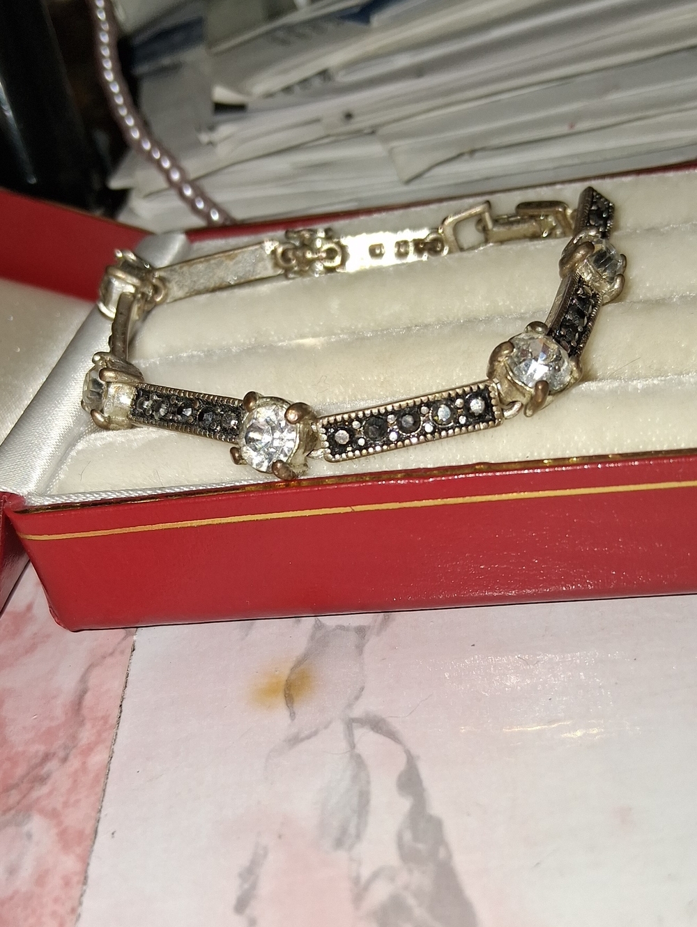 Vintage Gold-Tone Crystal Link Bracelet with Black Accent Stones